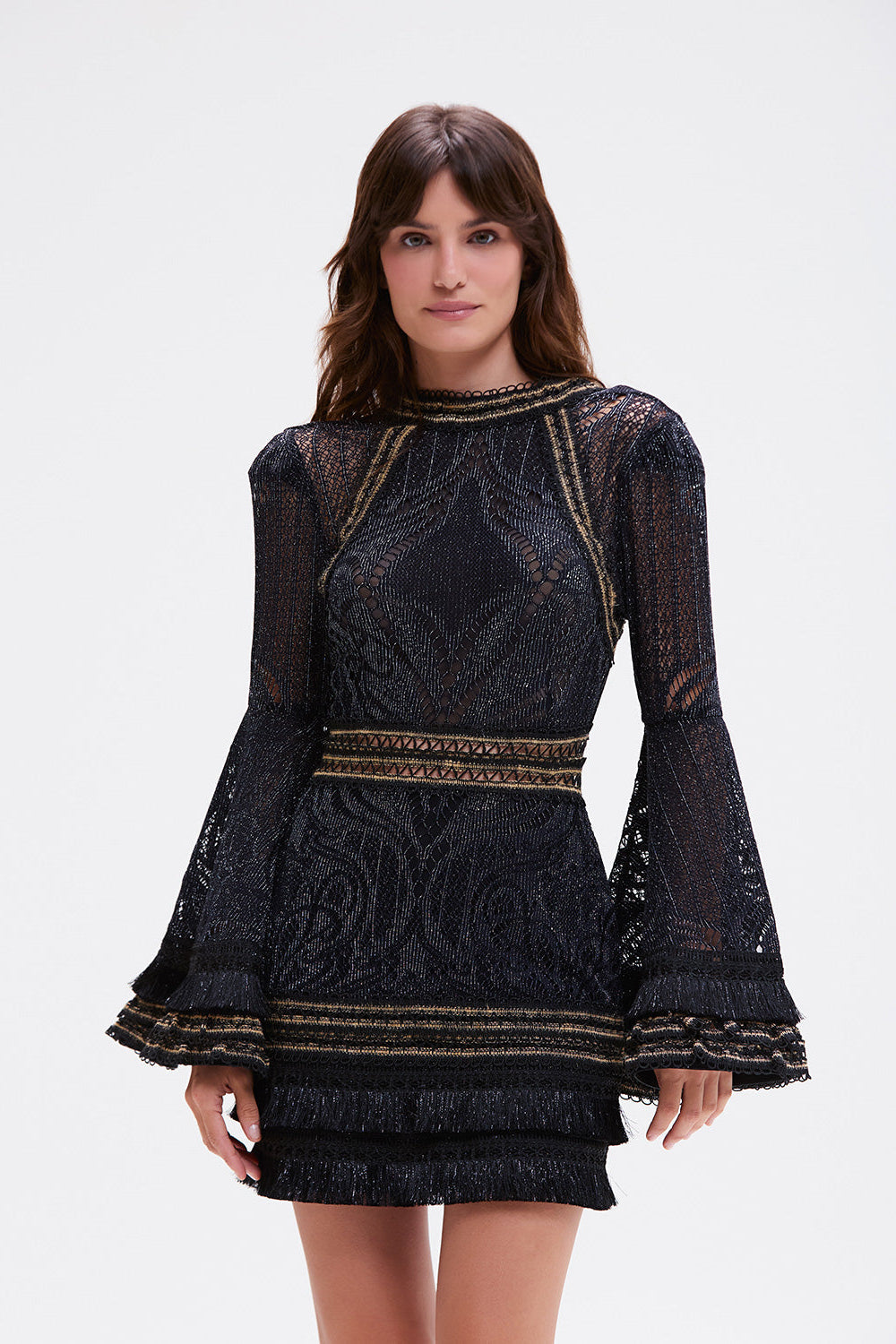 LACE AND FRINGE MINI DRESS
