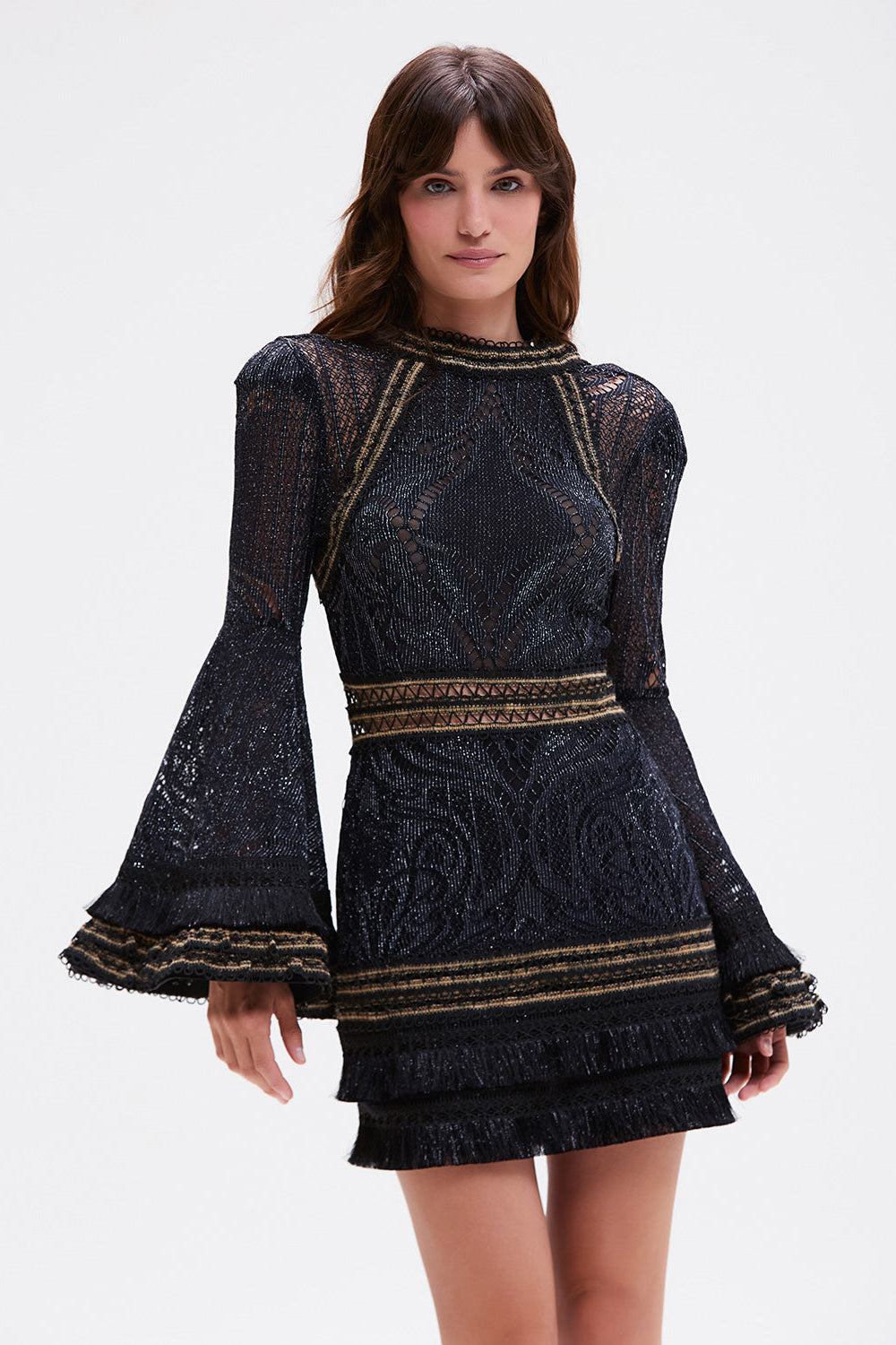 LACE AND FRINGE MINI DRESS