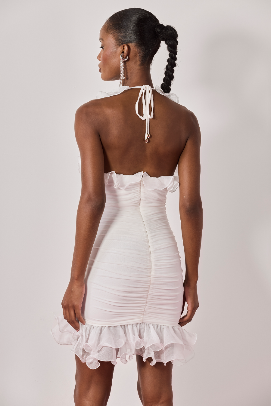 SILK PLISSE PLUNGE MINI DRESS