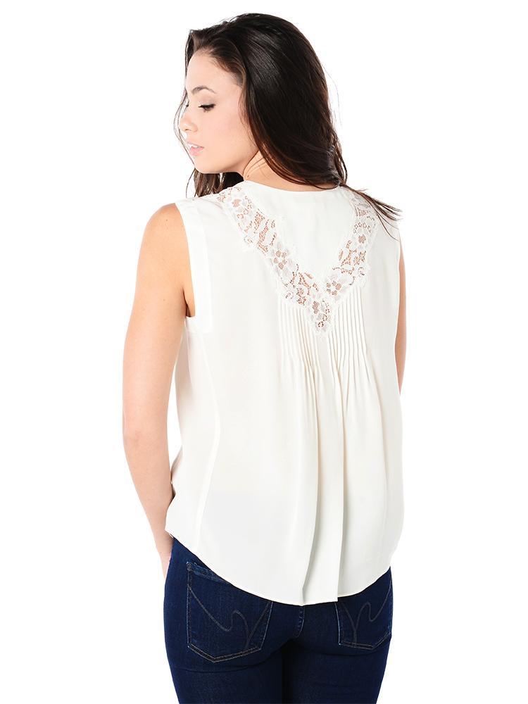Rebecca Taylor Sleeveless Silk and Lace Top