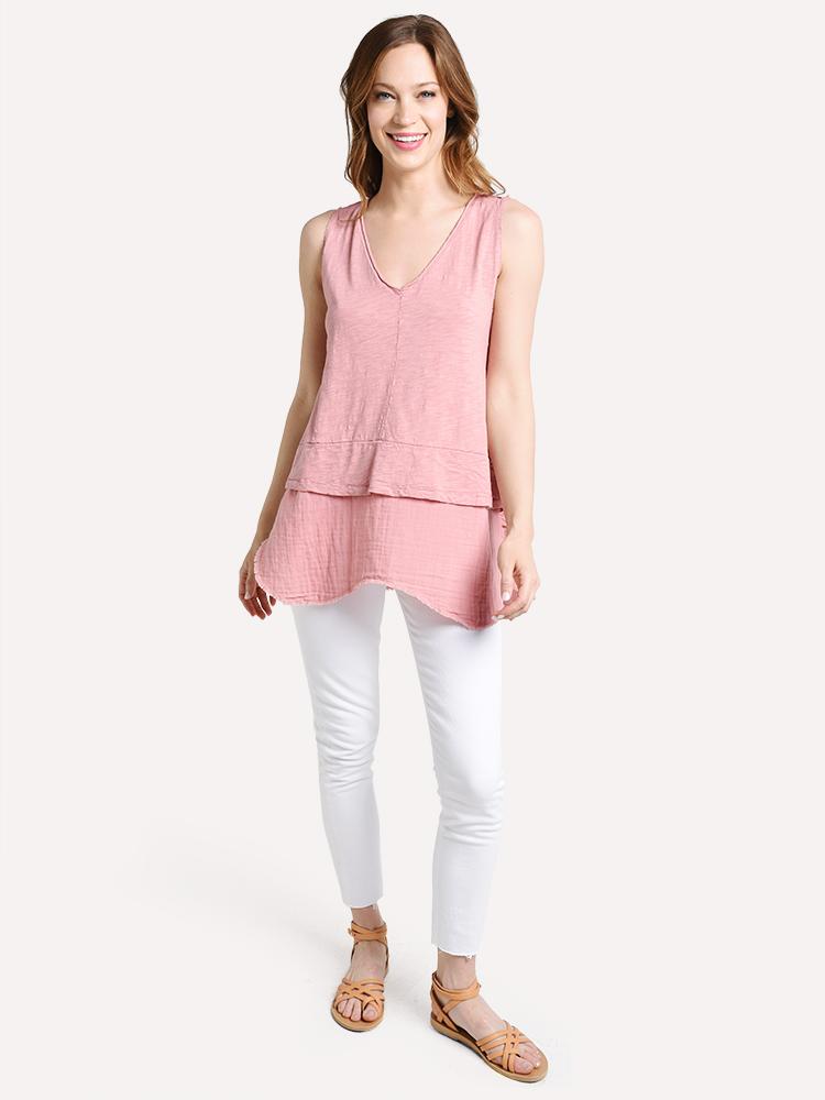 Dylan Women's Slub Cotton Vintage V-Neck Blouse