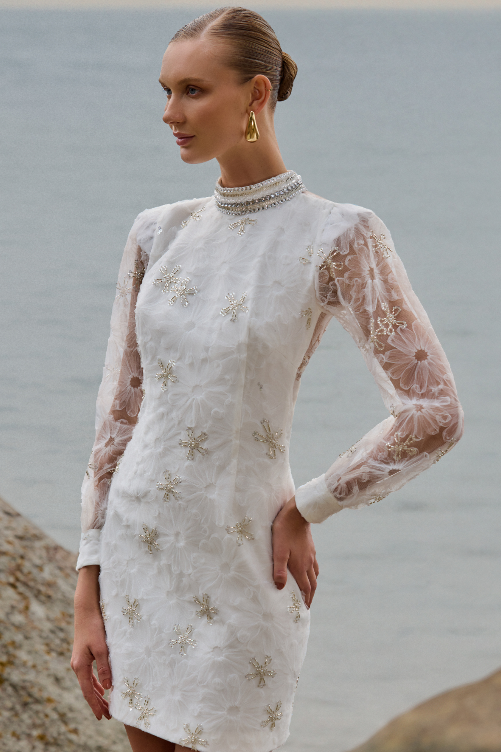 BEADED LACE MINI DRESS