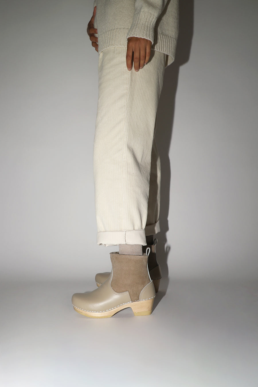 No.6 5" Pull on Shearling Clog Boot on Mid Heel in Clay