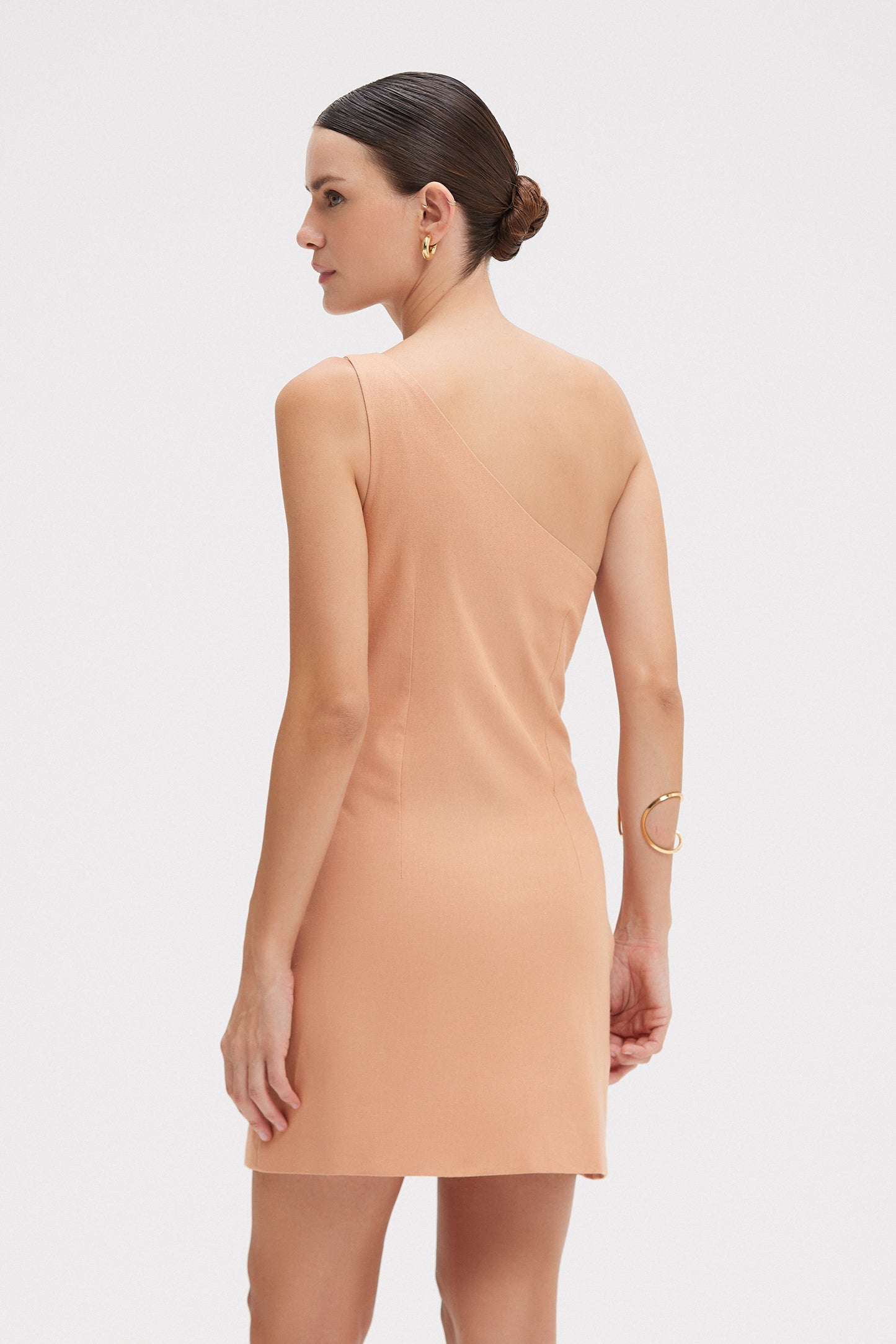 TROPIC LINEN ONE SHOULDER MINI DRESS