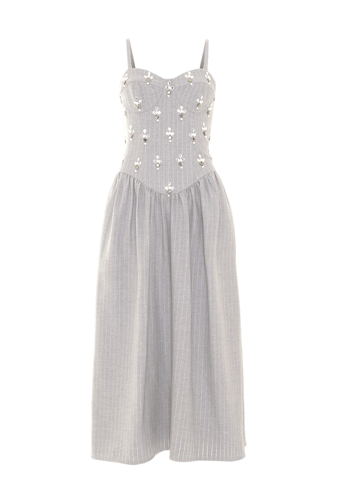 METALLIC PINSTRIPE MIDI DRESS