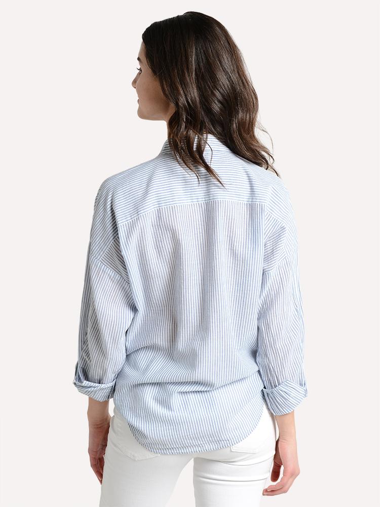 ATM Women's Railroad Stripe Boyfriend Shirt