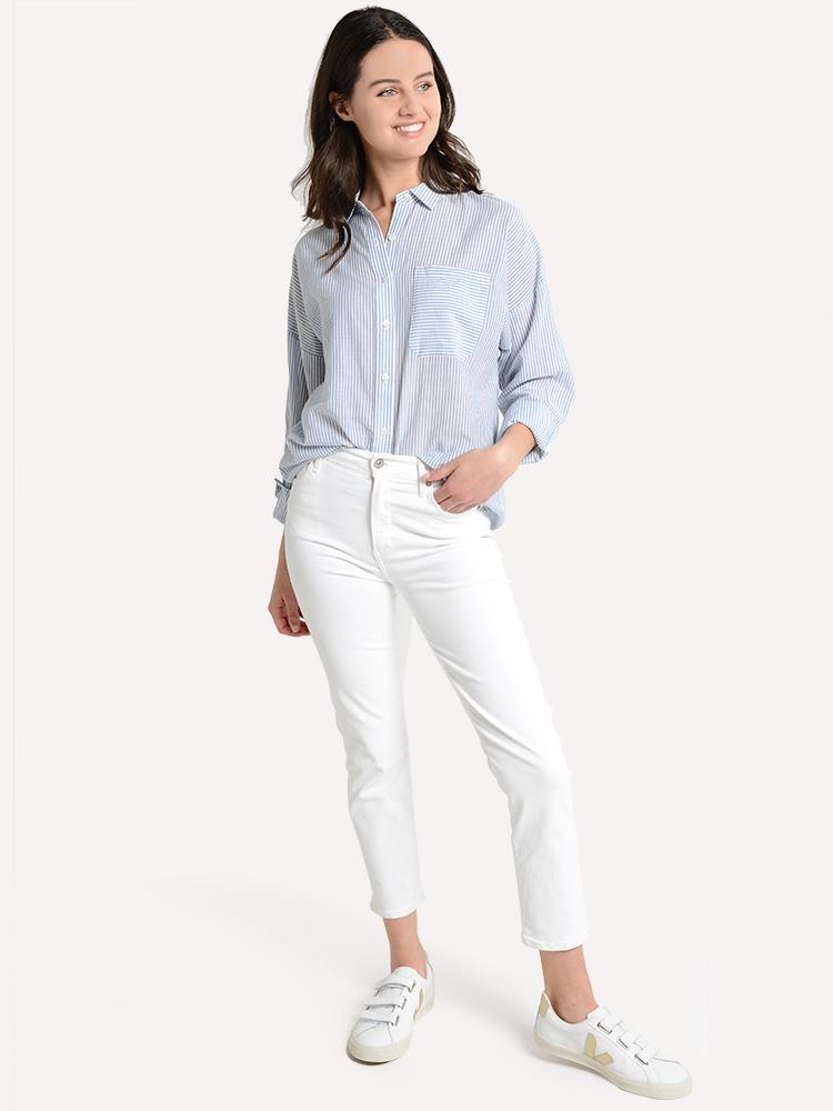 ATM Women's Railroad Stripe Boyfriend Shirt