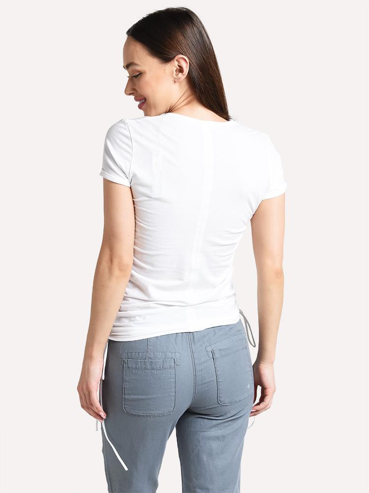 Majestic Short Sleeve V Neck Top with Ruching