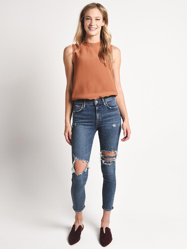 Naked Zebra Mock Neck Curved Hem Top