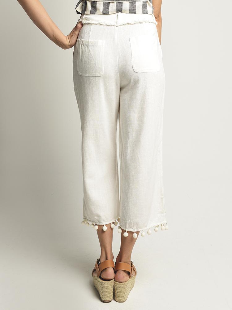 Moon River Wide Leg Pant with Pom Trim