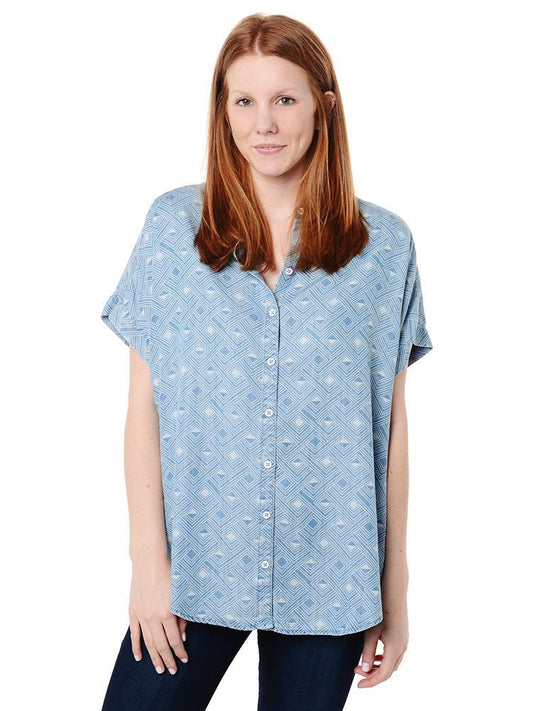 Foxcroft Dolman Sleeve Geo Print Button Front Top