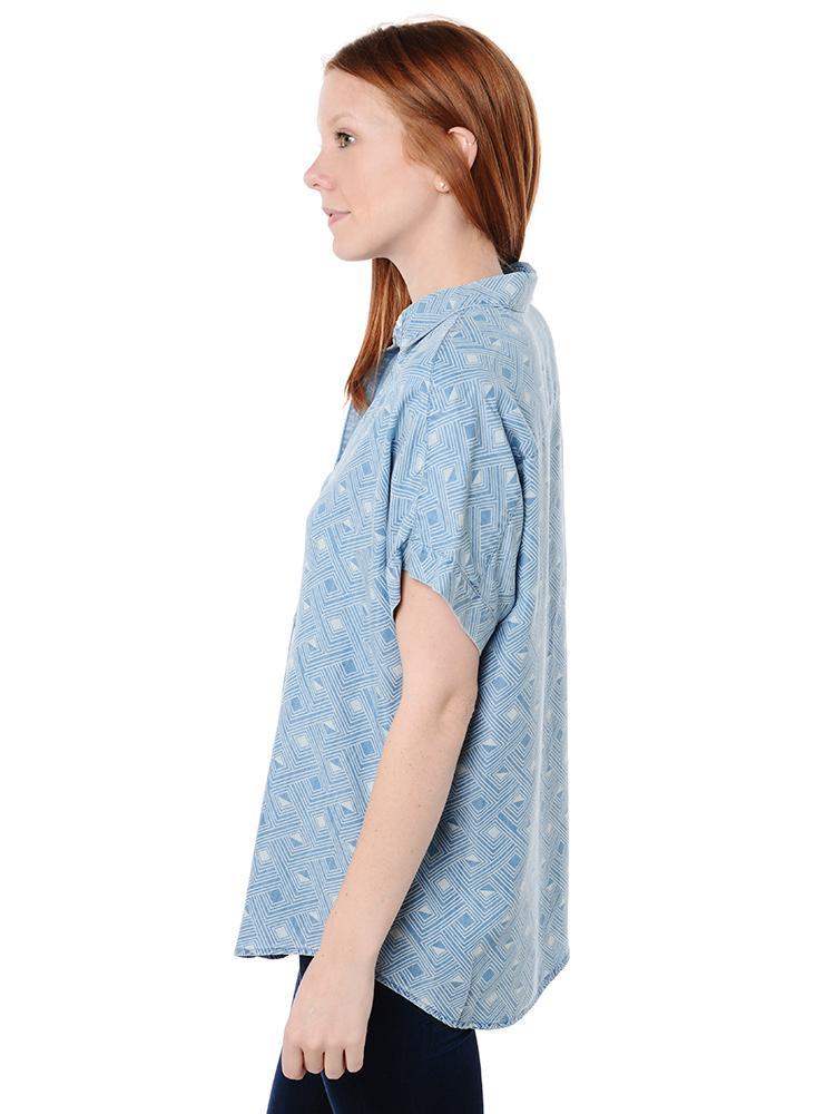Foxcroft Dolman Sleeve Geo Print Button Front Top