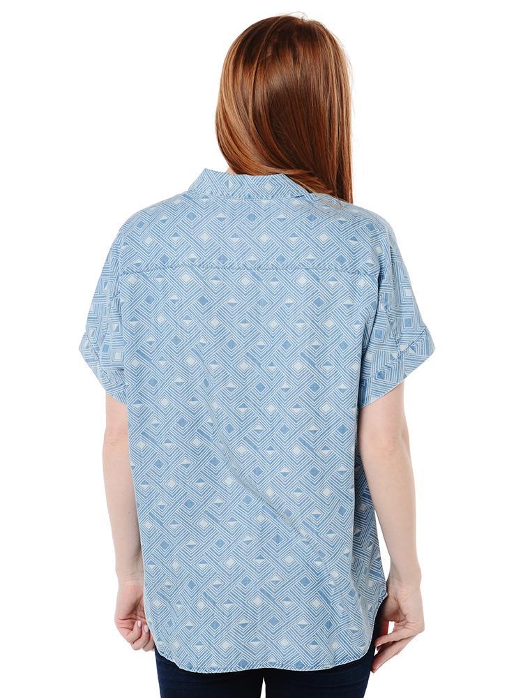 Foxcroft Dolman Sleeve Geo Print Button Front Top