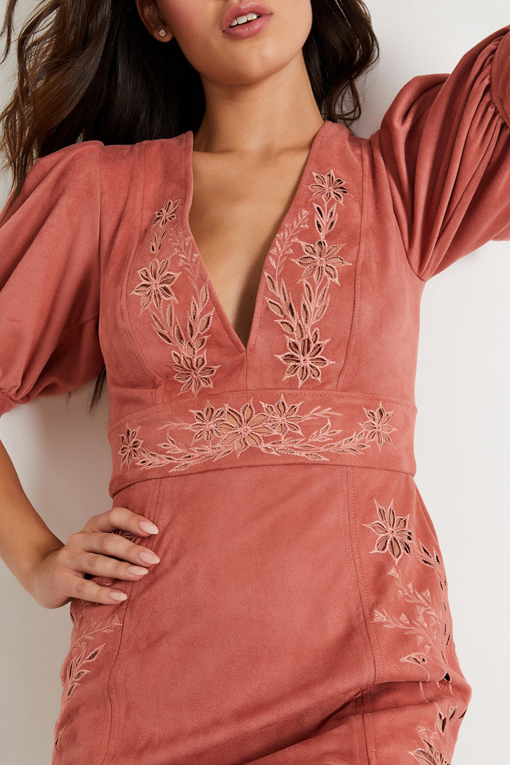 Faux Suede V-Neck Midi Dress (FINAL SALE)