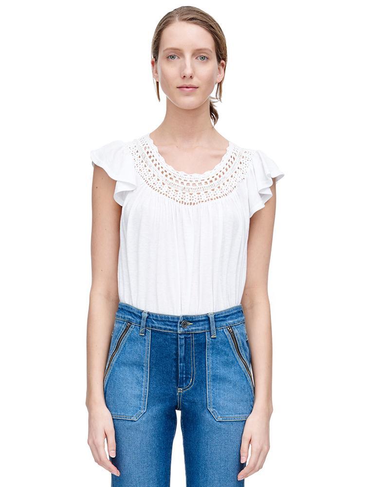Rebecca Taylor Short Sleeve Jersey Crochet Tee