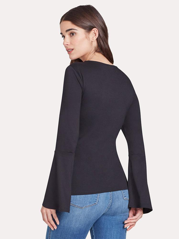 Ecru Bell Sleeve Leather Front Top