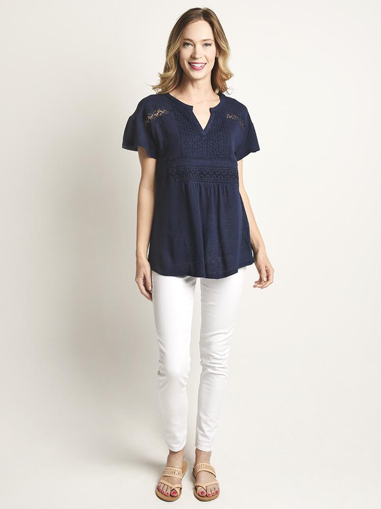 Skies Are Blue Eyelet Crochet Knit Tee