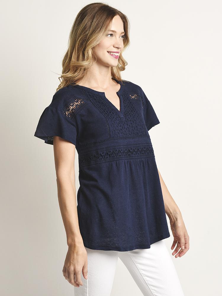 Skies Are Blue Eyelet Crochet Knit Tee