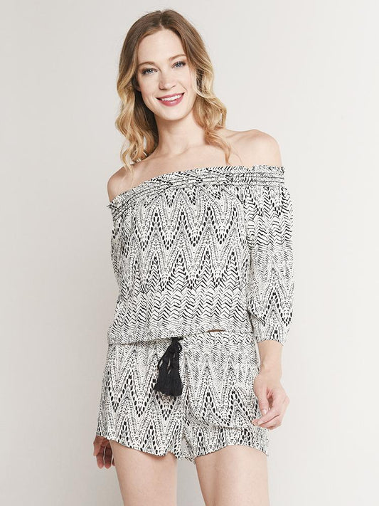 Glam Geo Mod Print Off The Shoulder Top