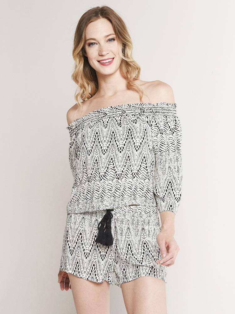 Glam Geo Mod Print Off The Shoulder Top