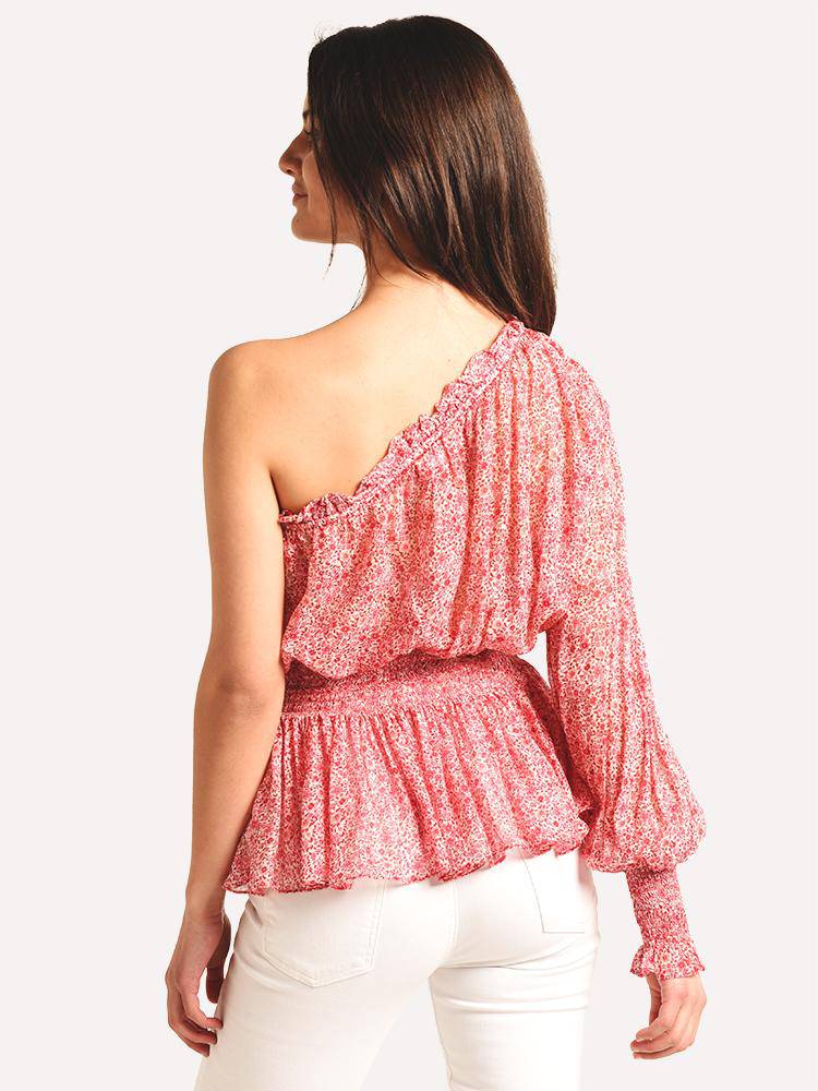 Monique Lhuillier One shoulder Long Sleeve Blouse With Waist Detailing