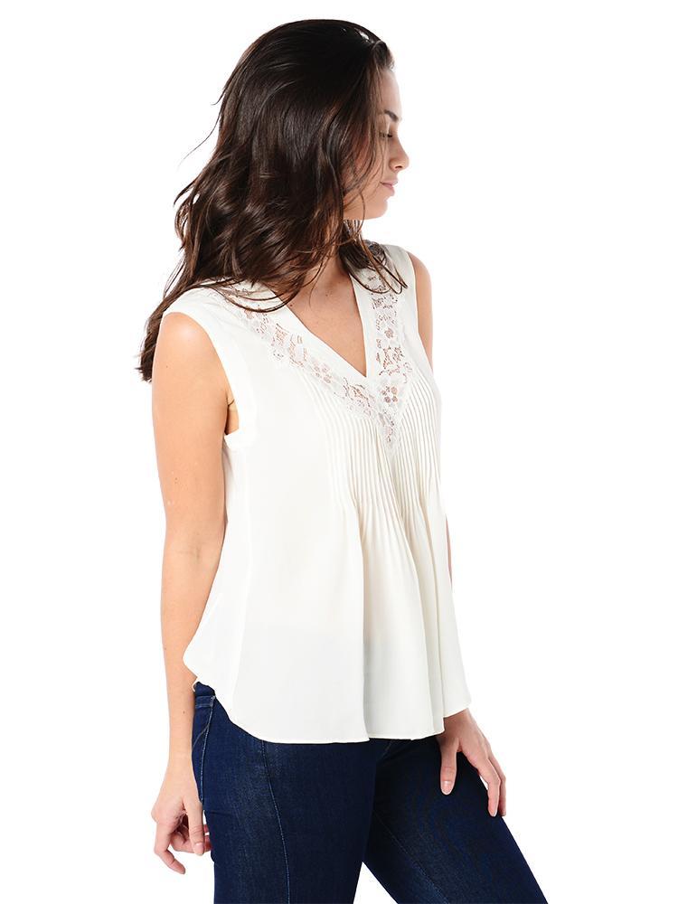 Rebecca Taylor Sleeveless Silk and Lace Top