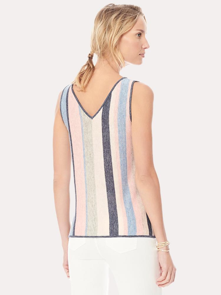 Ecru Striped Linen V Neck