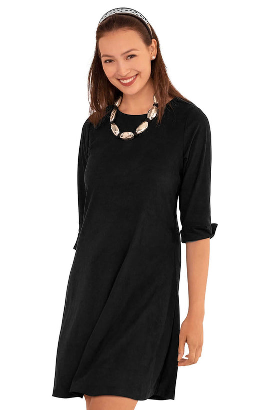 Button Back Swing Dress - Ultra Suede