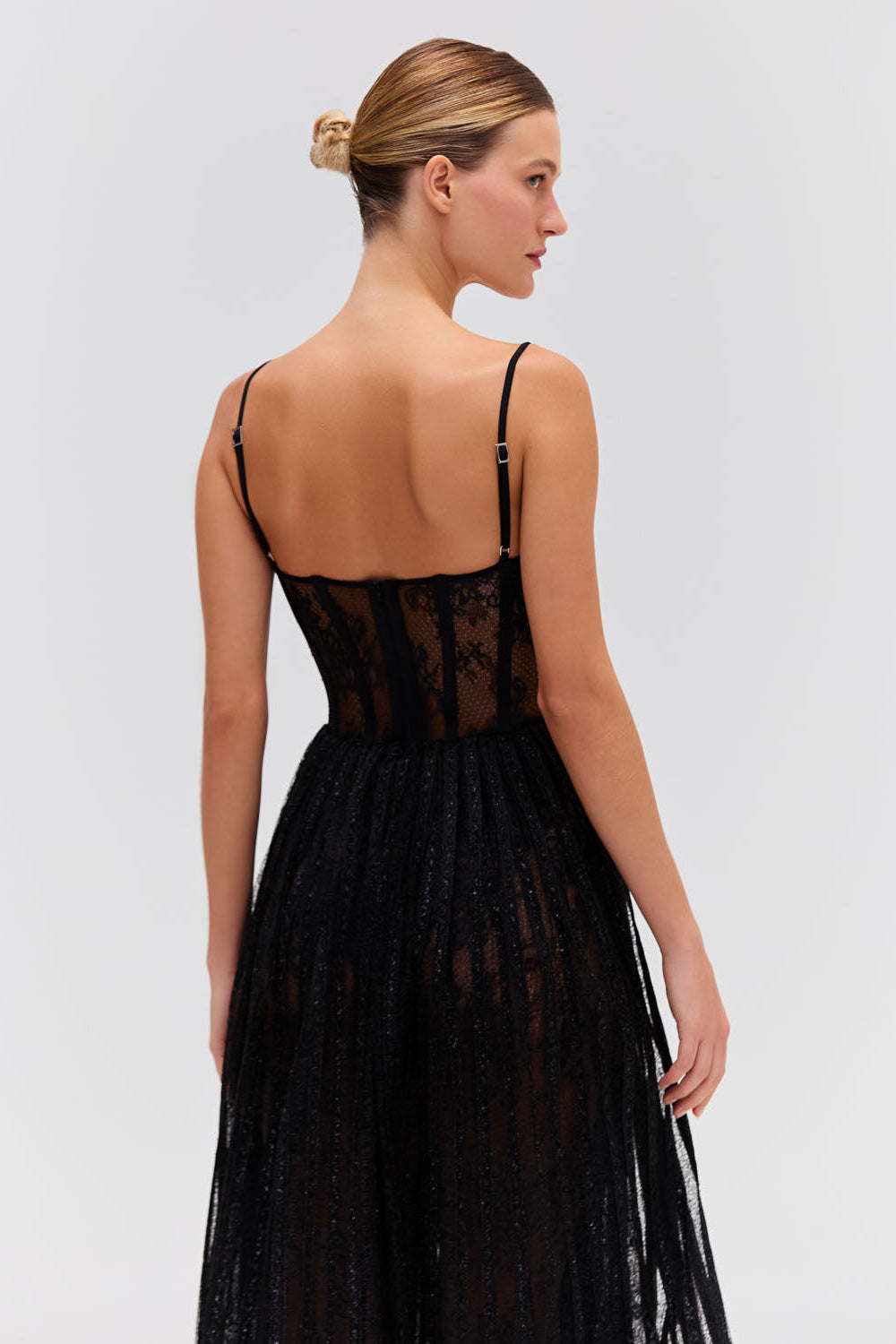 LUREX TULLE BUSTIER MIDI DRESS