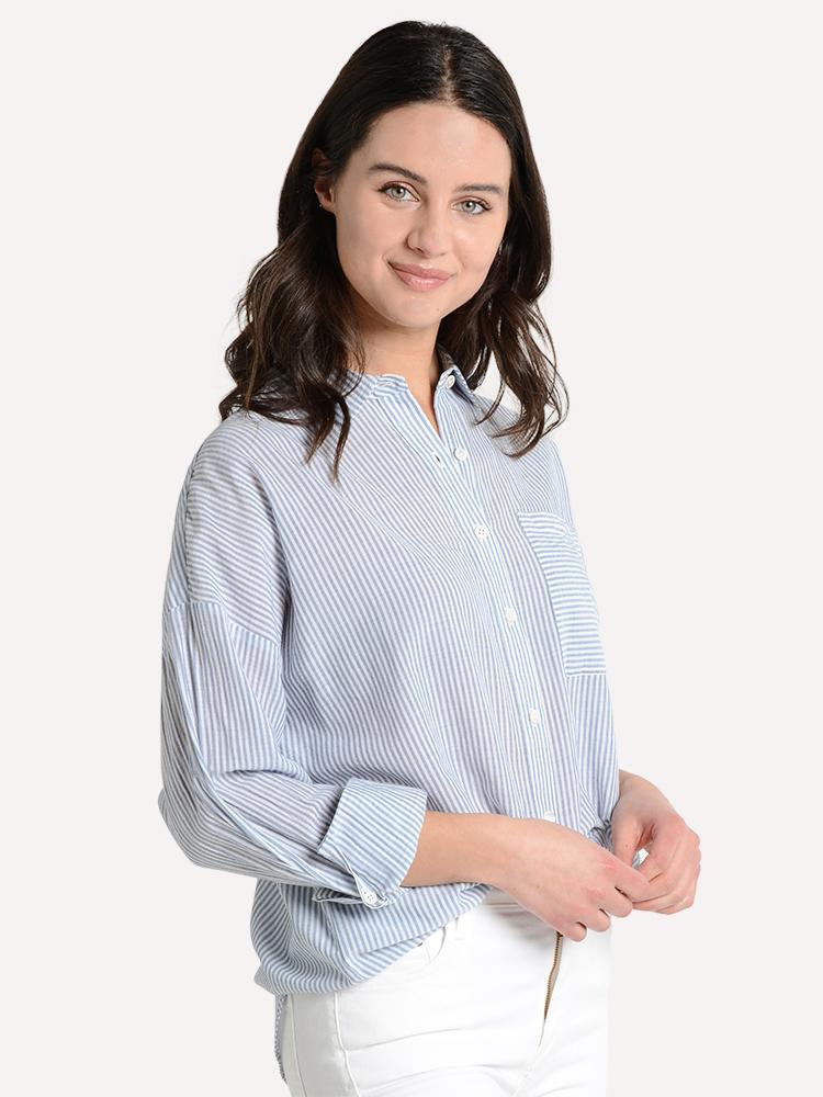 ATM Women's Railroad Stripe Boyfriend Shirt