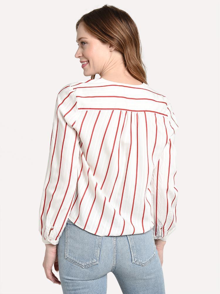 J.O.A. Women's Striped Knot Top With Tie Front Button Down