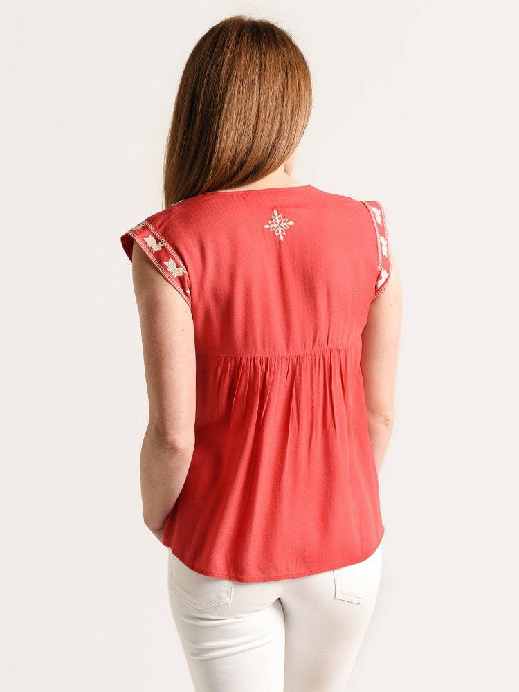 THML Women's Embroidered Cap Sleeve Top