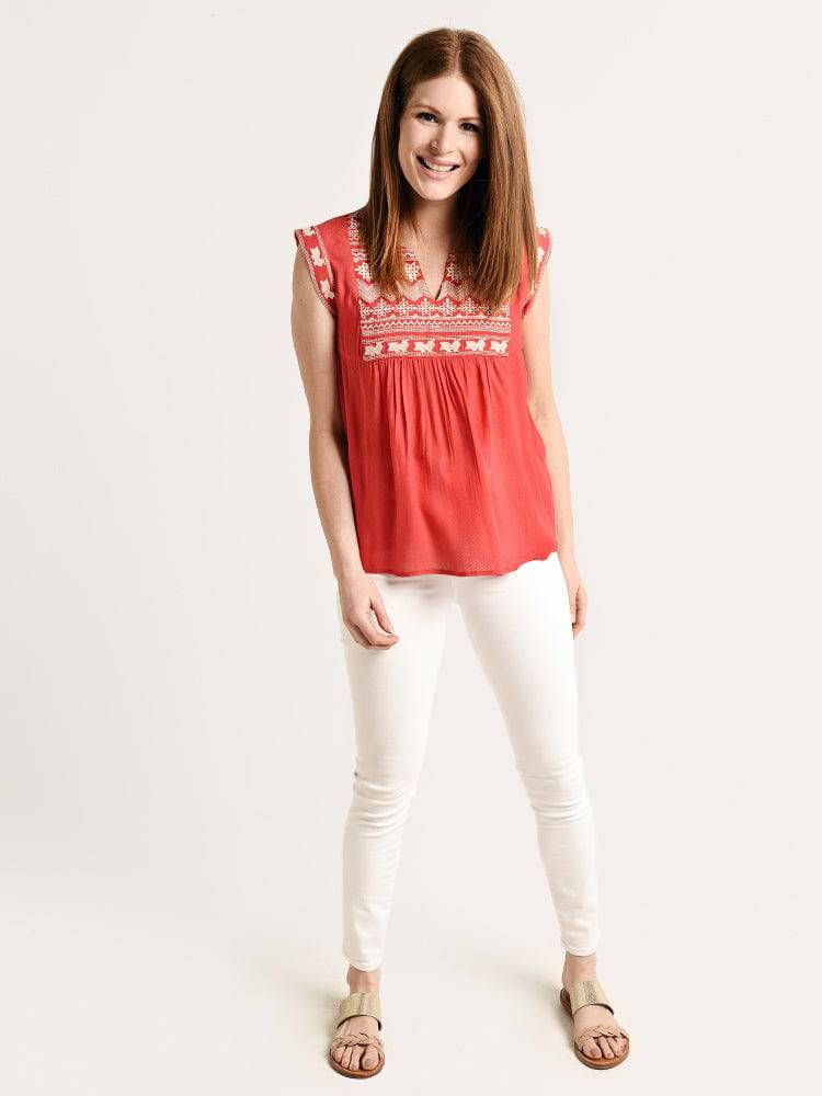 THML Women's Embroidered Cap Sleeve Top