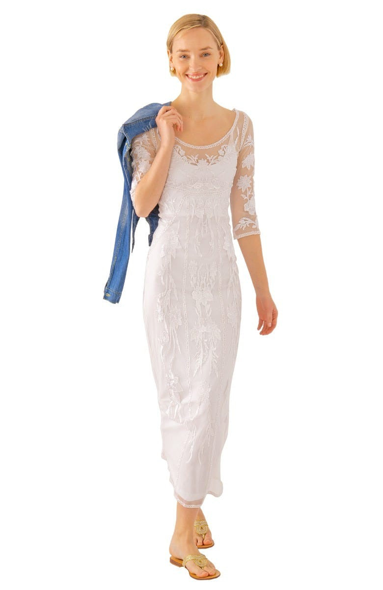 Mesh Embroidered Midi/Maxi Dress with Slip - Ikebana