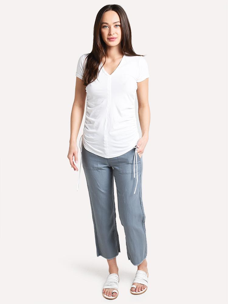 Majestic Short Sleeve V Neck Top with Ruching