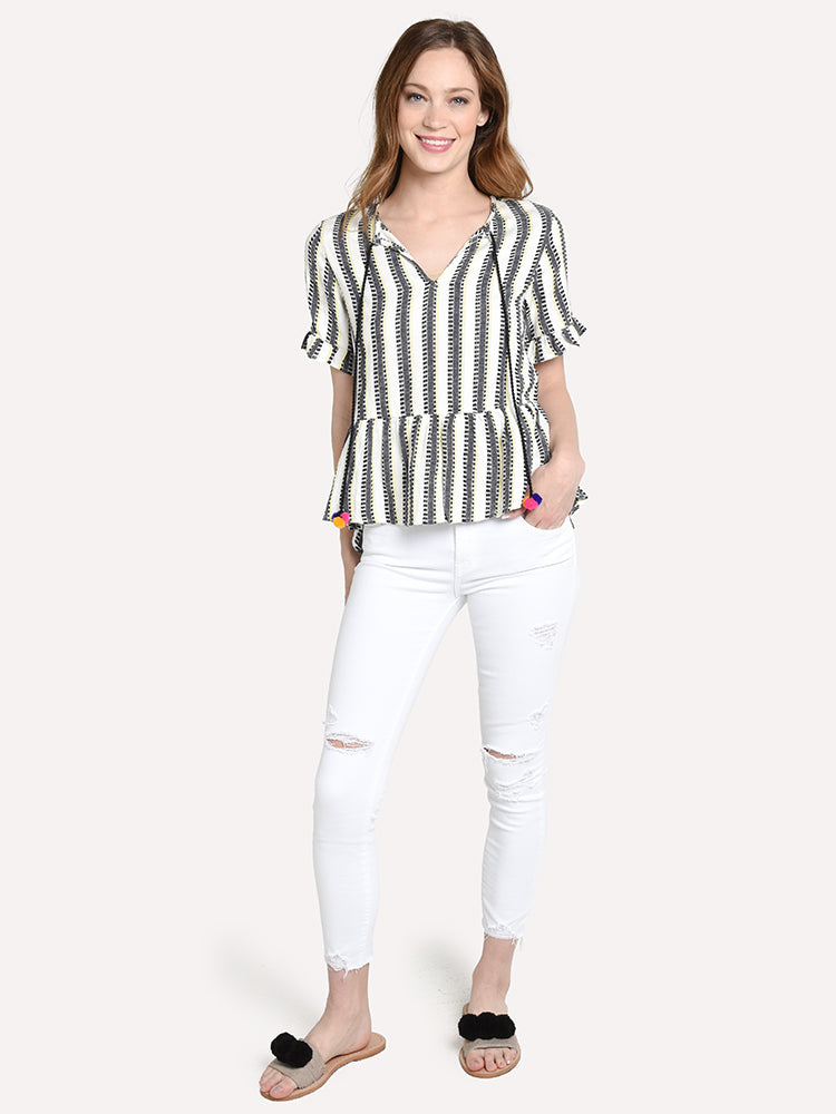 THML Stripe Top With Poms