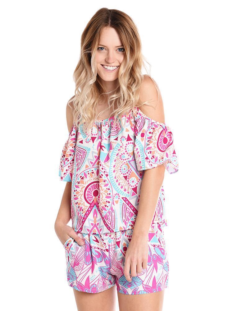 Tyche Cold Shoulder Print Top