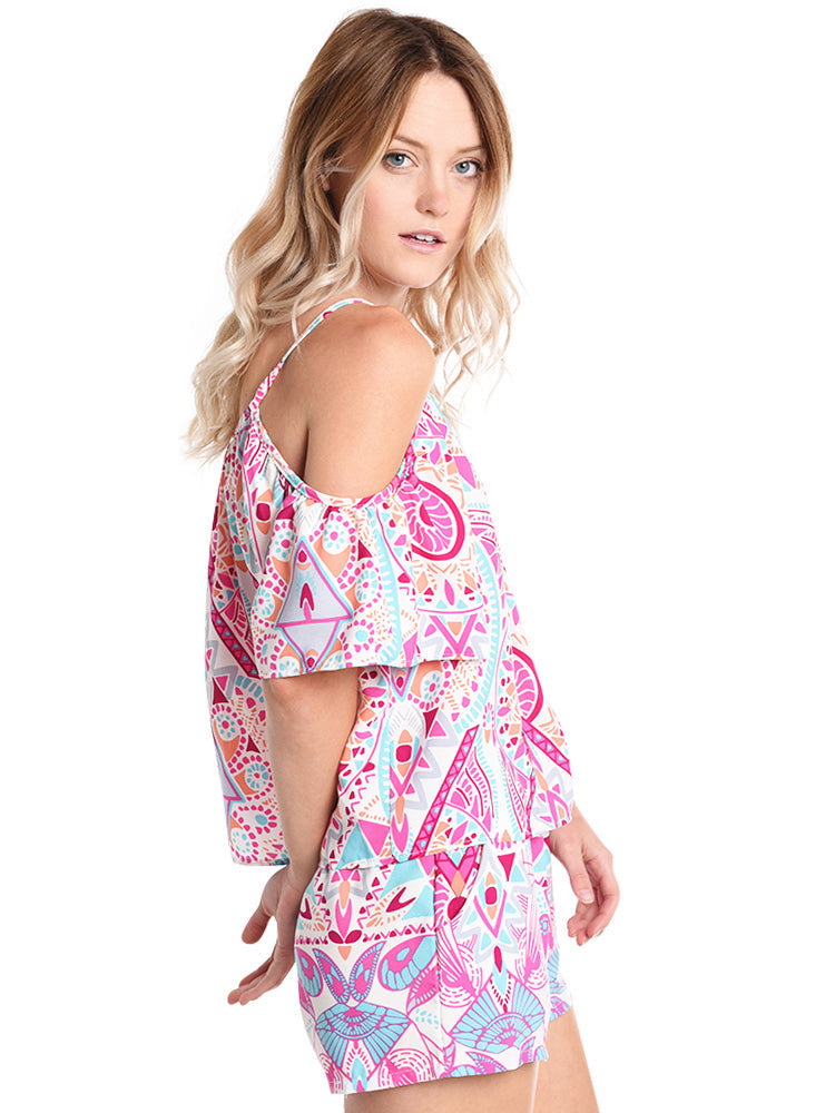 Tyche Cold Shoulder Print Top