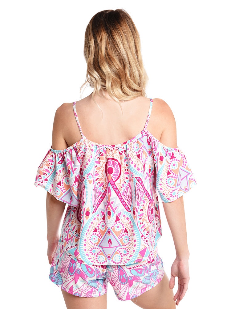 Tyche Cold Shoulder Print Top