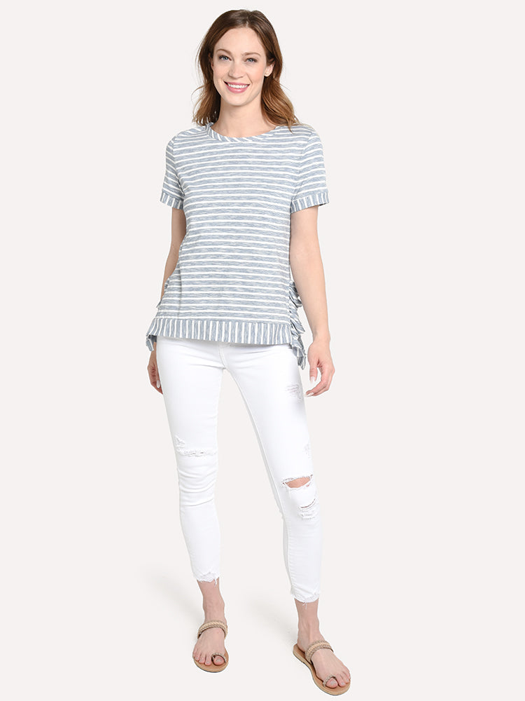 THML Stripe Ruffle Knit Top