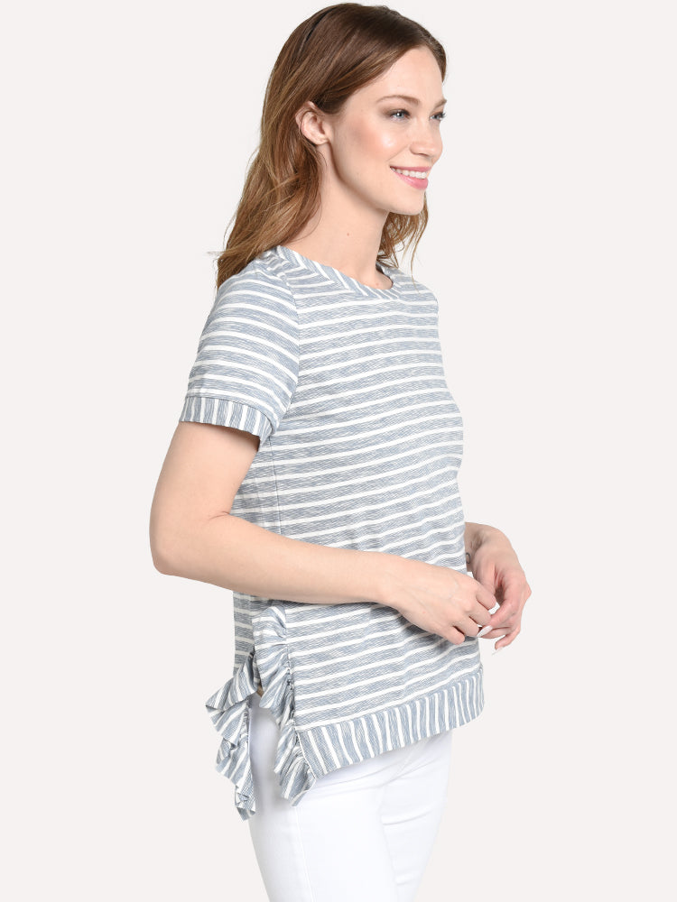 THML Stripe Ruffle Knit Top