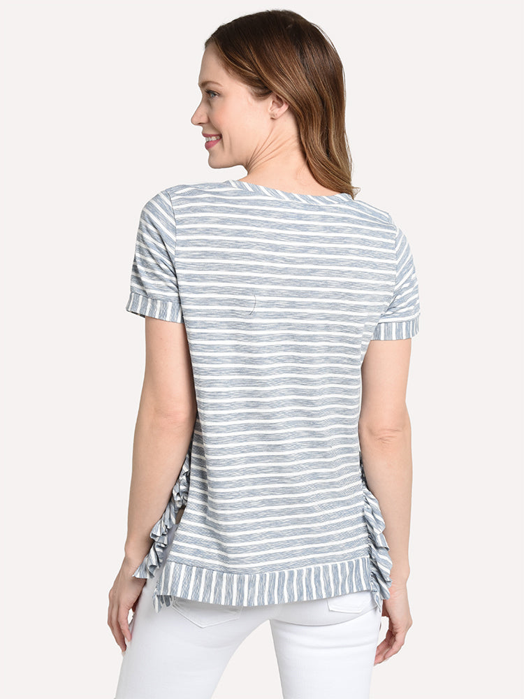 THML Stripe Ruffle Knit Top